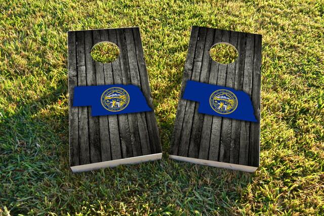 Wood Slate State Flag & Map (Nebraska) Themed Custom Cornhole Board Design