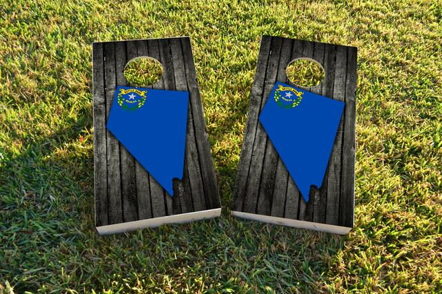 Wood Slate State Flag & Map (Nevada) Themed Custom Cornhole Board Design