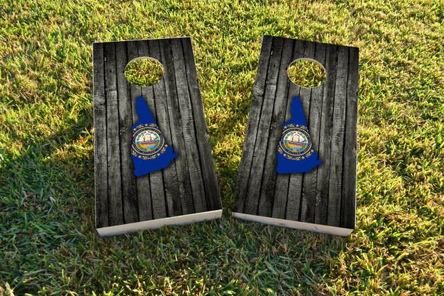 Wood Slate State Flag & Map (New Hampshire) Themed Custom Cornhole Board Design