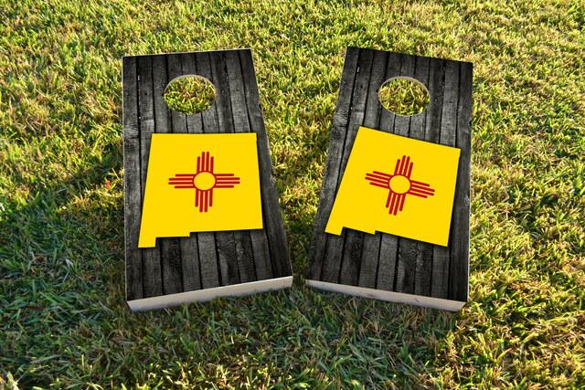 Wood Slate State Flag & Map (New Mexico) Themed Custom Cornhole Board Design