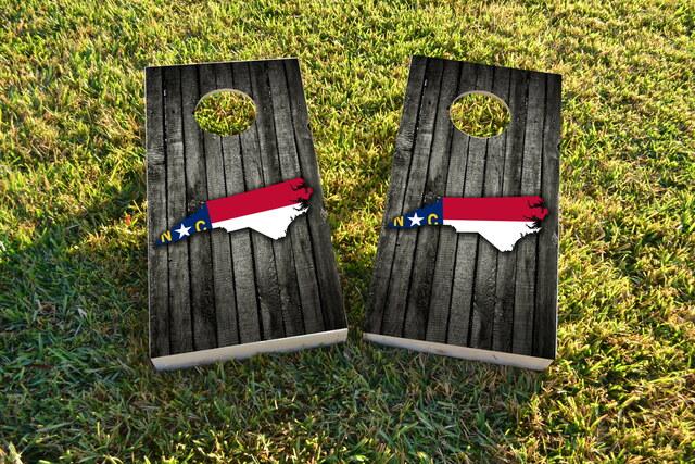 Wood Slate State Flag & Map (North Carolina) Themed Custom Cornhole Board Design