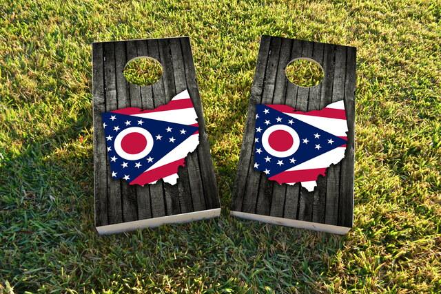 Wood Slate State Flag & Map (Ohio) Themed Custom Cornhole Board Design