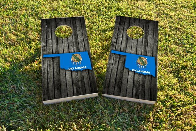 Wood Slate State Flag & Map (Oklahoma) Themed Custom Cornhole Board Design