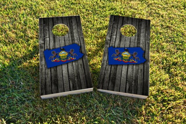 Wood Slate State Flag & Map (Pennsylvania) Themed Custom Cornhole Board Design