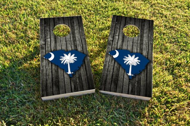 Wood Slate State Flag & Map (South Carolina) Themed Custom Cornhole Board Design