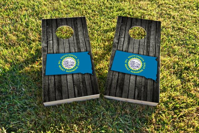 Wood Slate State Flag & Map (South Dakota) Themed Custom Cornhole Board Design