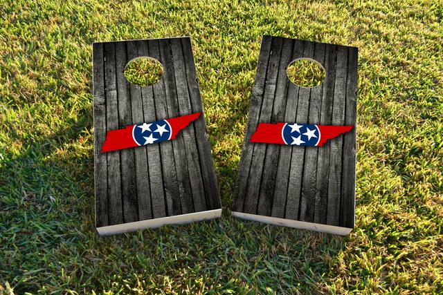 Wood Slate State Flag & Map (Tennessee) Themed Custom Cornhole Board Design