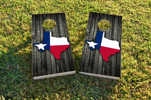 Wood Slate State Flag & Map (Texas) Themed Custom Cornhole Board Design