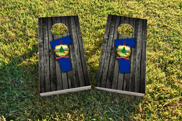 Wood Slate State Flag & Map (Vermont) Themed Custom Cornhole Board Design