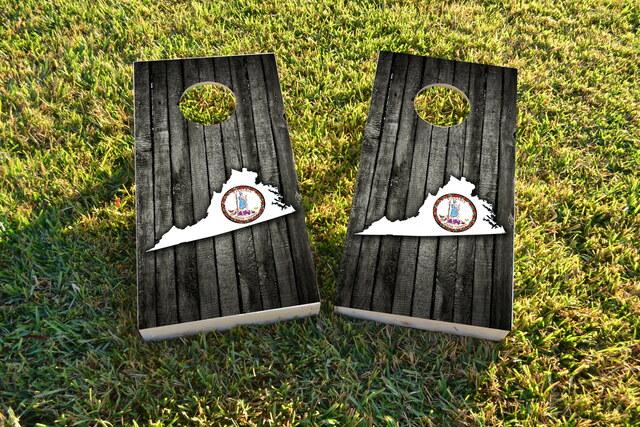 Wood Slate State Flag & Map (Virginia) Themed Custom Cornhole Board Design