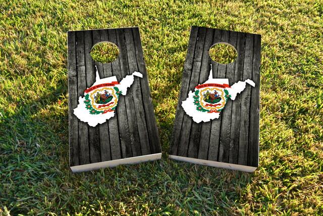 Wood Slate State Flag & Map (West Virginia) Themed Custom Cornhole Board Design