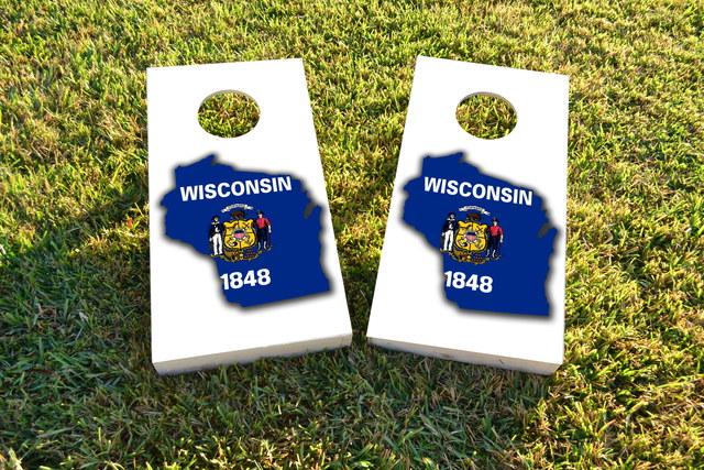 Wisconsin State Flag Outline (White Background) Themed Custom Cornhole Board Design