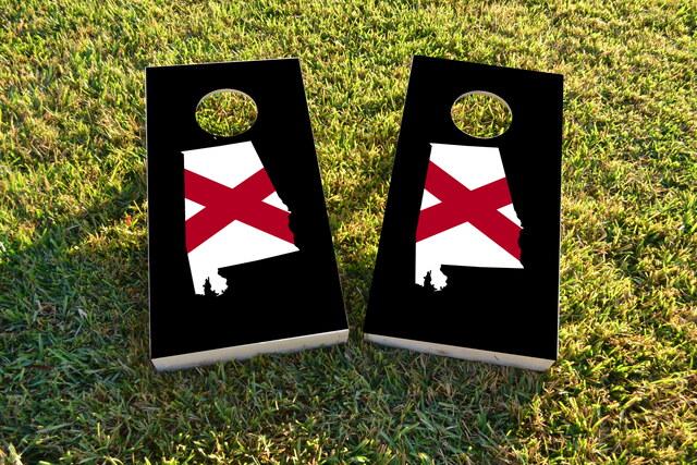 Alabama State Flag Outline (Black Background) Themed Custom Cornhole Board Design