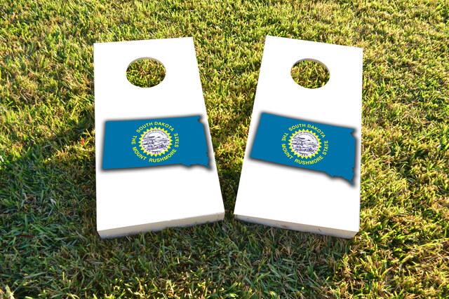 South Dakota State Flag Outline (White Background) Themed Custom Cornhole Board Design