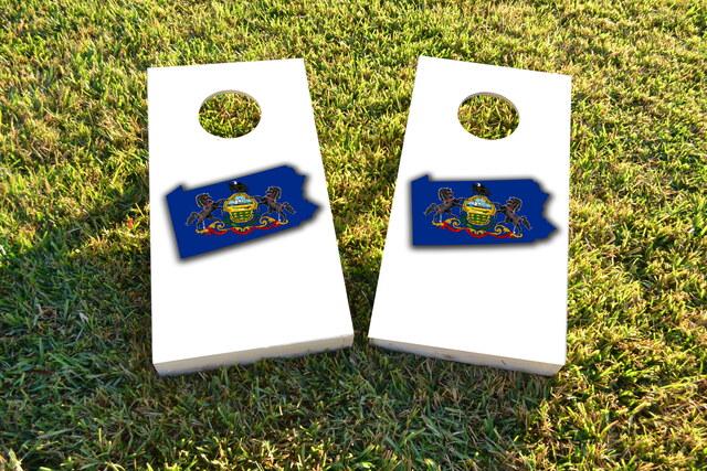 Pennsylvania State Flag Outline (White Background) Themed Custom Cornhole Board Design