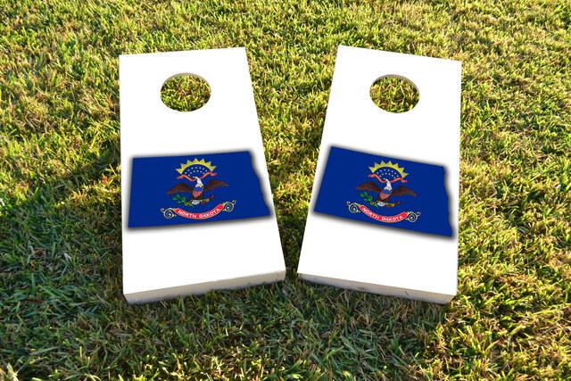 North Dakota State Flag Outline (White Background) Themed Custom Cornhole Board Design