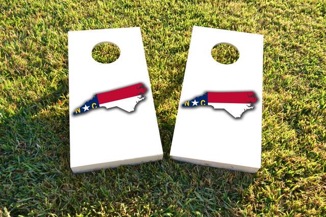 North Carolina State Flag Outline (White Background) Themed Custom Cornhole Board Design