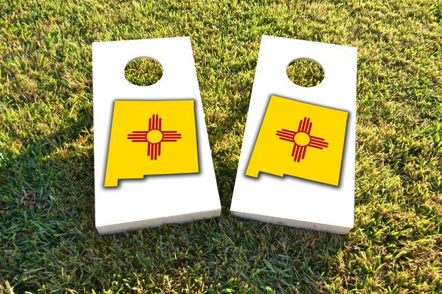 New Mexico State Flag Outline (White Background) Themed Custom Cornhole Board Design