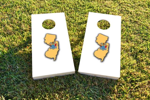 New Jersey State Flag Outline (White Background) Themed Custom Cornhole Board Design