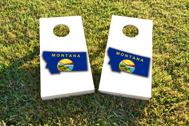 Montana State Flag Outline (White Background) Themed Custom Cornhole Board Design