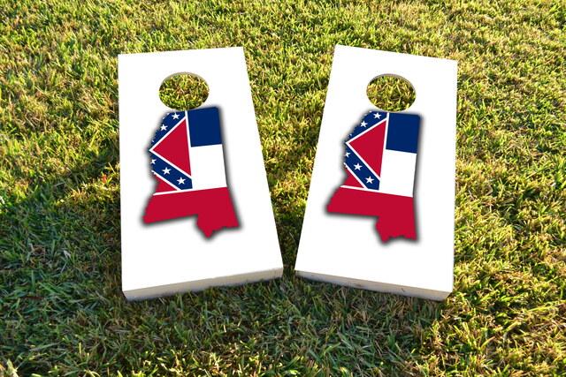 Mississippi State Flag Outline (White Background) Themed Custom Cornhole Board Design