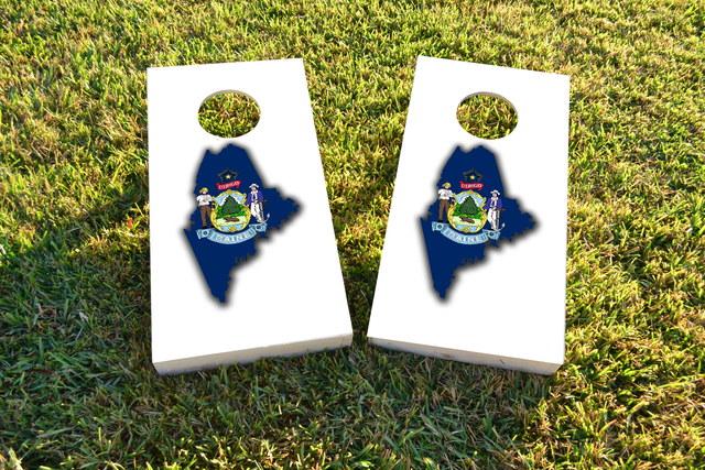 Maine State Flag Outline (White Background) Themed Custom Cornhole Board Design