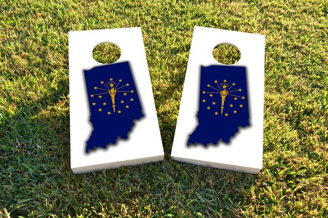 Indiana State Flag Outline (White Background) Themed Custom Cornhole Board Design