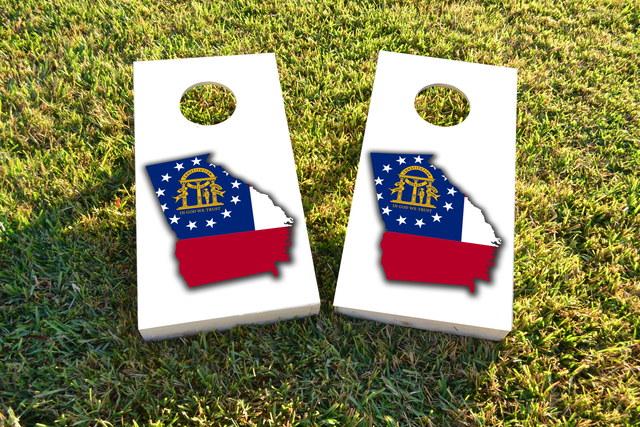 Georgia State Flag Outline (White Background) Themed Custom Cornhole Board Design