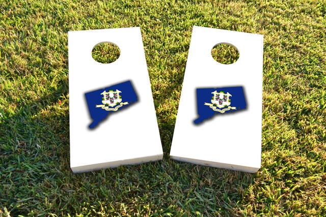 Connecticut State Flag Outline (White Background) Themed Custom Cornhole Board Design