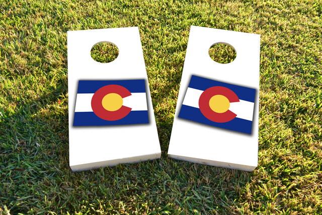 Colorado State Flag Outline (White Background) Themed Custom Cornhole Board Design