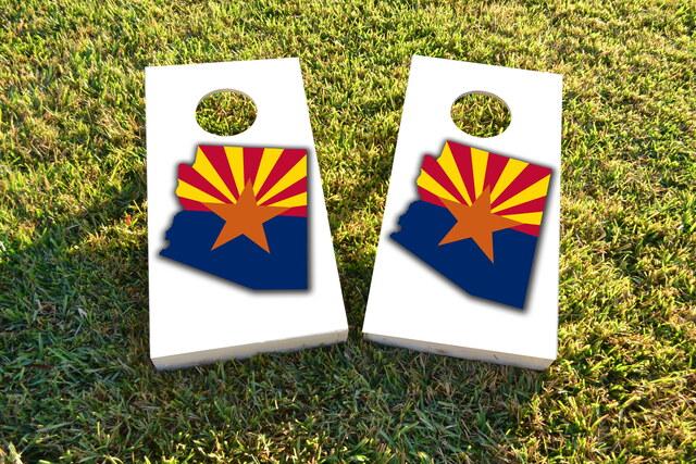 Arizona State Flag Outline (White Background) Themed Custom Cornhole Board Design