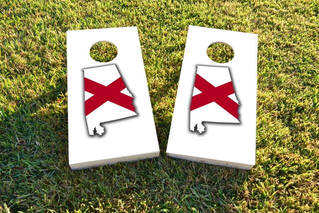 Alabama State Flag Outline (White Background) Themed Custom Cornhole Board Design