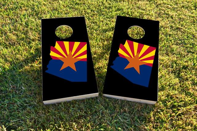 Arizona State Flag Outline (Black Background) Themed Custom Cornhole Board Design