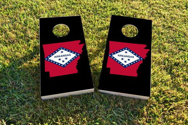 Arkansas State Flag Outline (Black Background) Themed Custom Cornhole Board Design