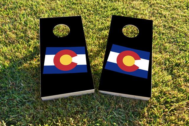 Colorado State Flag Outline (Black Background) Themed Custom Cornhole Board Design