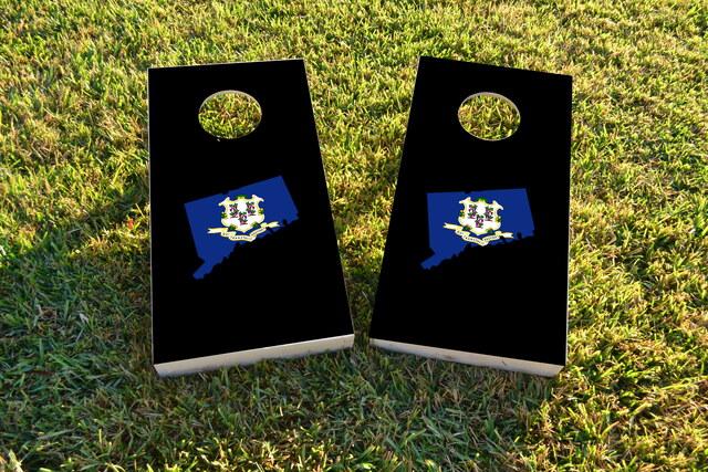 Connecticut State Flag Outline (Black Background) Themed Custom Cornhole Board Design