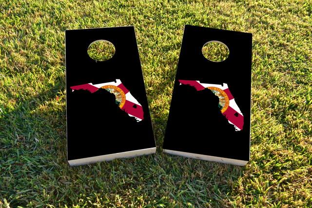 Florida State Flag Outline (Black Background) Themed Custom Cornhole Board Design