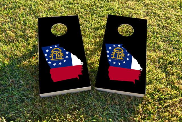 Georgia State Flag Outline (Black Background) Themed Custom Cornhole Board Design