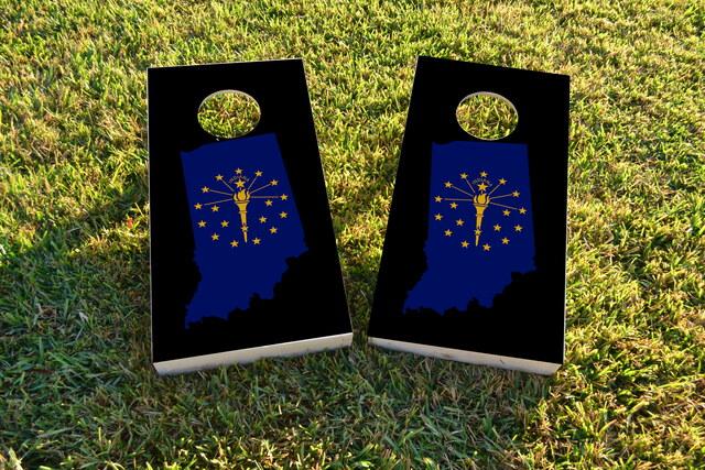 Indiana State Flag Outline (Black Background) Themed Custom Cornhole Board Design