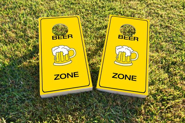 Bright Yellow Beer Zone Themed Custom Cornhole Board Design