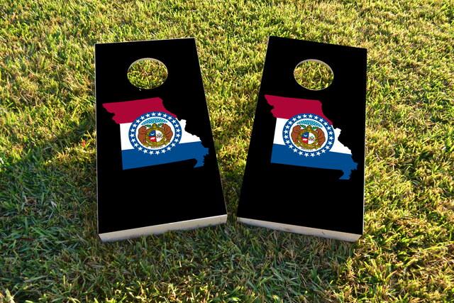 Missouri State Flag Outline (Black Background) Themed Custom Cornhole Board Design