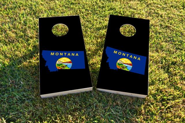 Montana State Flag Outline (Black Background) Themed Custom Cornhole Board Design
