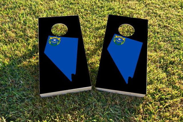 Nevada State Flag Outline (Black Background) Themed Custom Cornhole Board Design