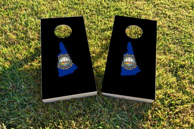 New Hampshire State Flag Outline (Black Background) Themed Custom Cornhole Board Design