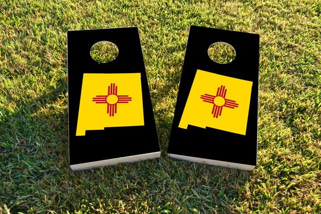 New Mexico State Flag Outline (Black Background) Themed Custom Cornhole Board Design