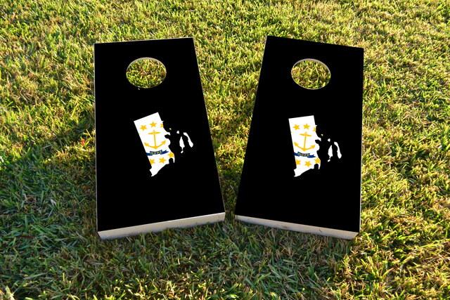 Rhode Island State Flag Outline (Black Background) Themed Custom Cornhole Board Design