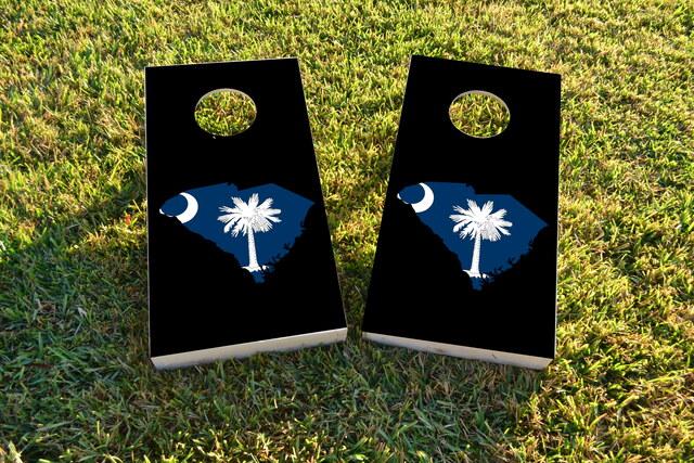 South Carolina State Flag Outline (Black Background) Themed Custom Cornhole Board Design