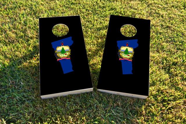 Vermont State Flag Outline (Black Background) Themed Custom Cornhole Board Design