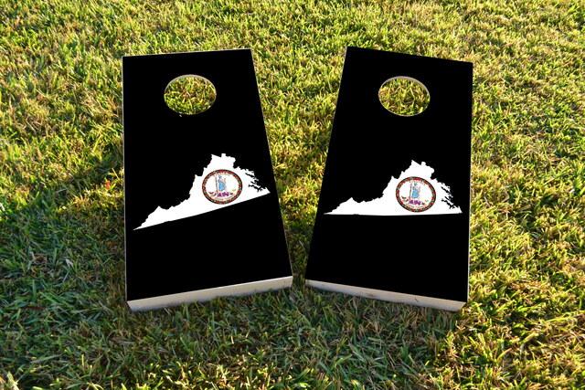 Virginia State Flag Outline (Black Background) Themed Custom Cornhole Board Design