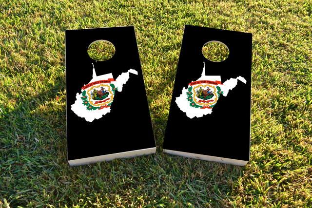 West Virginia State Flag Outline (Black Background) Themed Custom Cornhole Board Design